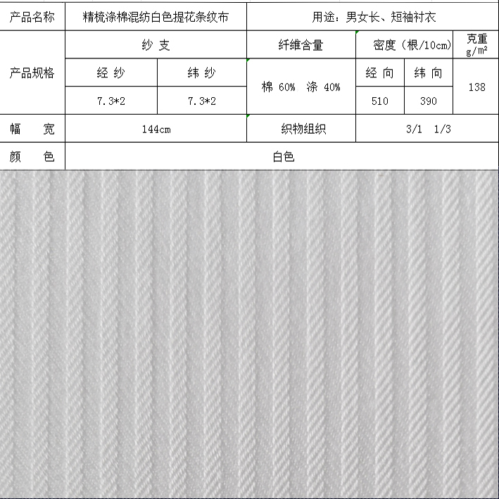 精梳涤棉混纺白色提花纹布