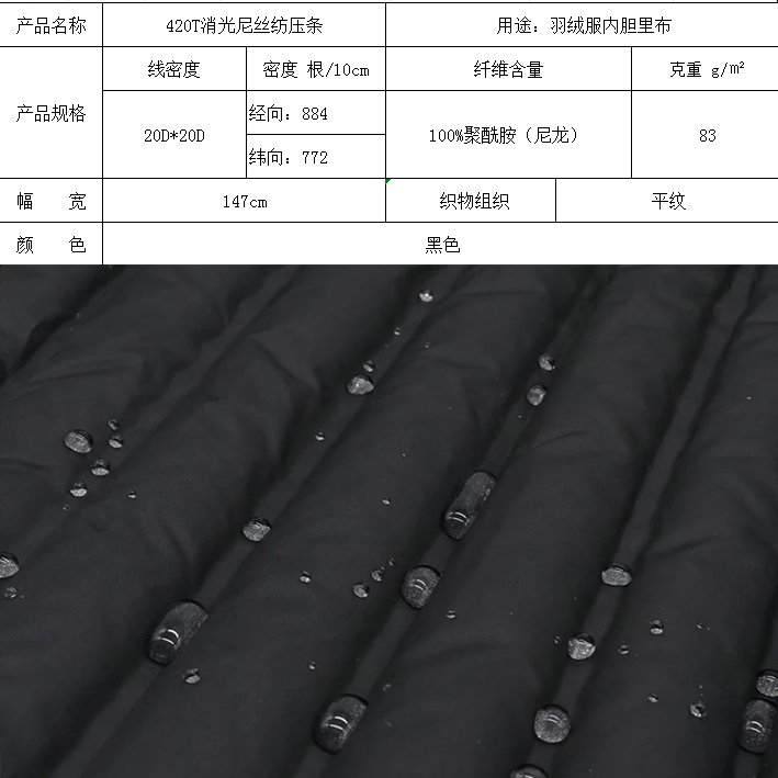 420T消光尼丝纺压条